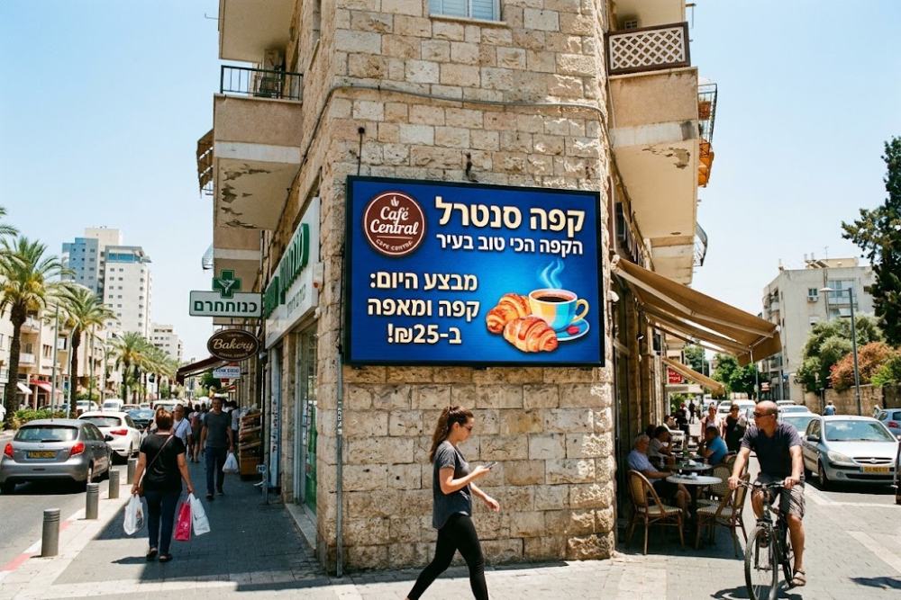 שלט LED חיצוני לעסק באור שמש ישראלי